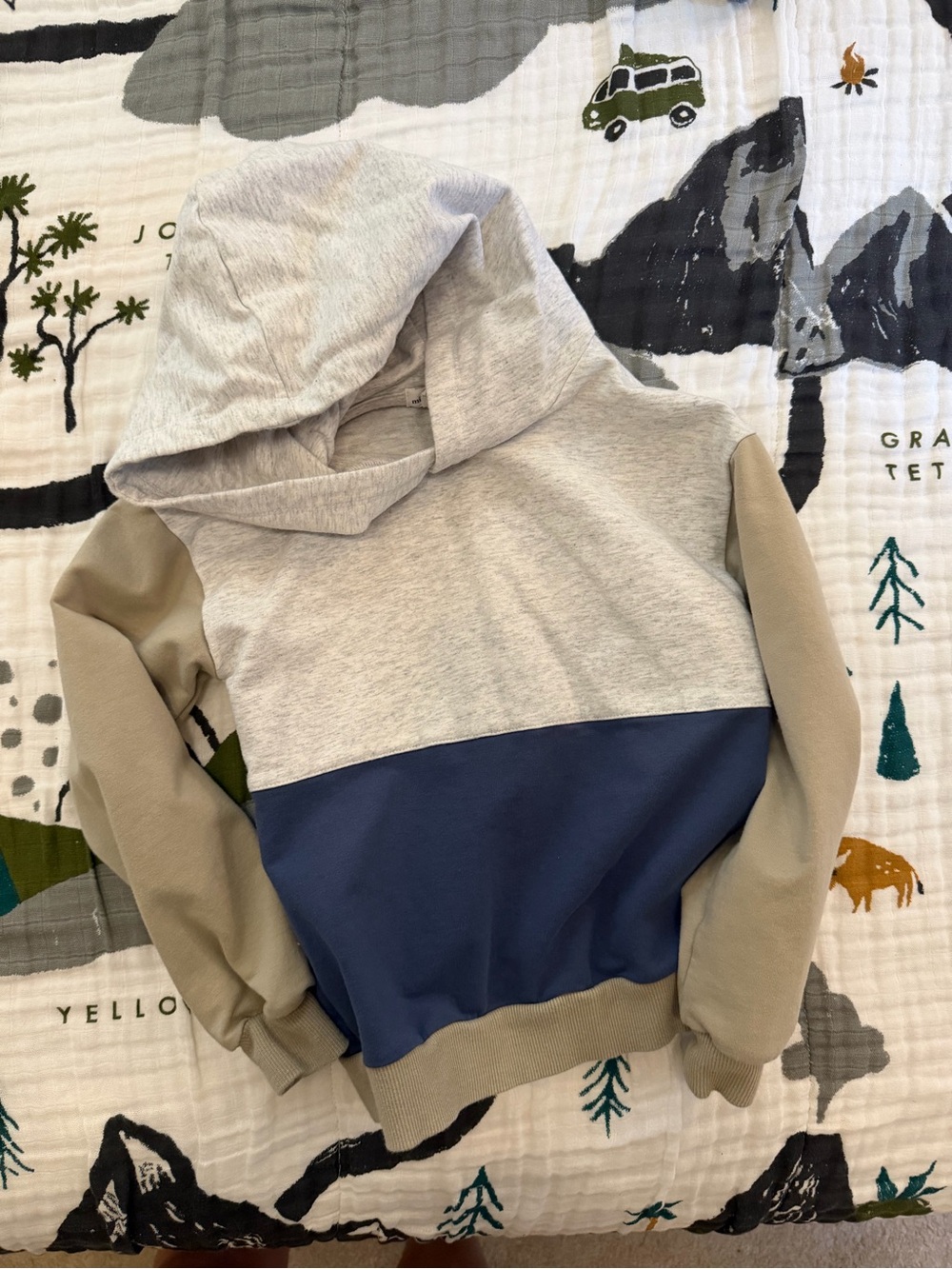 Kids Colorblock Hoodie in Gray, Navy & Tan
